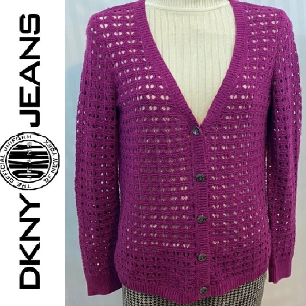 NWOT💕 DKNY Jeans Cardigan Crochet Knit Sweater